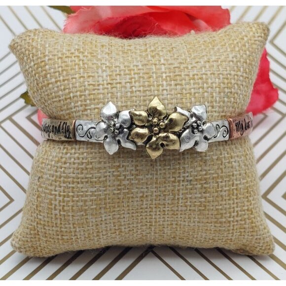 Tri Tone Friend Bracelet Stretch Silver Copper Gold Best Wishes - Picture 7 of 12